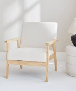 Alice's Home - Fauteuil scandinave en bois et tissu bouclette Isak. Dimensions : L 64 x P 69,5 x H 73 cm