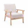 Alice's Home - Fauteuil scandinave en bois et tissu bouclette Isak. Dimensions : L 64 x P 69,5 x H 73 cm