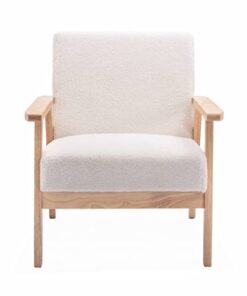 Alice's Home - Fauteuil scandinave en bois et tissu bouclette Isak. Dimensions : L 64 x P 69,5 x H 73 cm