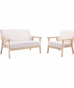 Alice's Home - Fauteuil scandinave en bois et tissu bouclette Isak. Dimensions : L 64 x P 69,5 x H 73 cm