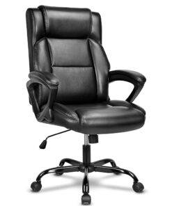 BASETBL Chaise de Bureau Ergonomique en Cuir PU, Fauteuil Rembourré avec Haut Dossier, Soutien Lombaire et Accoudoirs