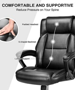 BASETBL Chaise de Bureau Ergonomique en Cuir PU, Fauteuil Rembourré avec Haut Dossier, Soutien Lombaire et Accoudoirs