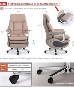 Chaise de Bureau Ergonomique EMIAH, Fauteuil Confortable Inclinable Grande Taille avec Repose-Pieds et Support Lombaire Massant, Modèle 029-1