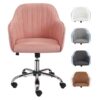 Chaise de bureau rotative à 360° en velours rose avec hauteur d'assise ajustable