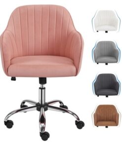 Chaise de bureau rotative à 360° en velours rose avec hauteur d'assise ajustable