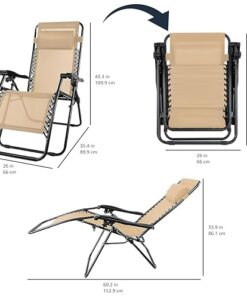 Chaise de camping pliable zéro gravité Amazon Basics, dimensions 90 x 65 x 110 cm, couleur beige