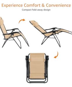 Chaise de camping pliable zéro gravité Amazon Basics, dimensions 90 x 65 x 110 cm, couleur beige