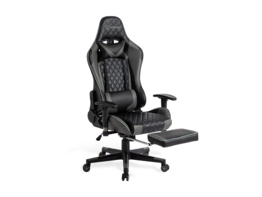 Chaise de gaming ergonomique Foxsport avec repose-pieds, fauteuil de bureau pour jeux vidéo, chaise abordable avec coussin lombaire et accoudoirs