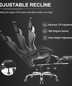 Chaise de Gaming Ergonomique GTPLAYER, Fauteuil de Gamer avec Dossier Réglable à 135°, Hauteur Ajustable et Repose-Pieds Rétactables