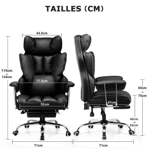 Chaise de Jeu GTPLAYER, Fauteuil Ergonomique pour Bureau, Siège Réglable avec Hauteur Ajustable et Repose-Pieds Télescopique, Chaise Pivotante en Noir