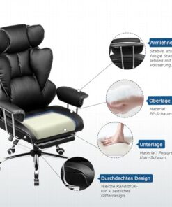 Chaise de Jeu GTPLAYER, Fauteuil Ergonomique pour Bureau, Siège Réglable avec Hauteur Ajustable et Repose-Pieds Télescopique, Chaise Pivotante en Noir