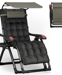 Chaise Longue de Jardin ATORPOK avec Pare-Soleil et Coussin - Fauteuil Pliable et Inclinable, Capacité 200 kg, Résistant aux Intempéries