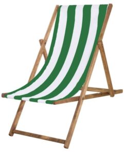 Chaise longue pliante de jardin Springos en bois imprégné - rayures blanches et vertes