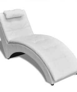 Chaise longue Vidaxl avec coussin en simili cuir blanc