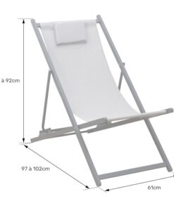 Ensemble de 2 chiliennes Cyprus en textilène gris avec structure en aluminium anthracite - Transats équipés de coussins pour repose-tête - Parfaits pour le jardin, la terrasse...