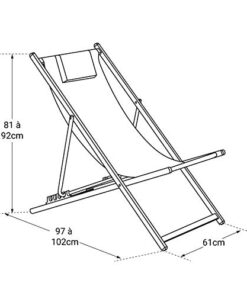 Ensemble de 2 chiliennes Cyprus en textilène gris avec structure en aluminium anthracite - Transats équipés de coussins pour repose-tête - Parfaits pour le jardin, la terrasse...