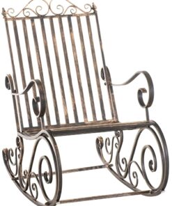 Fauteuil Bascule en Fer Forgé SMILLA, Chaise de Jardin avec Dossier Haut et Accoudoirs, Hauteur d'Assise de 33 cm, Mobilier de Jardin, Disponibles en Plusieurs Couleurs : Bronze