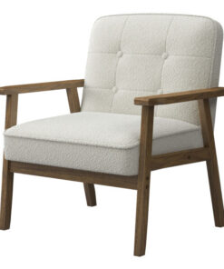 Fauteuil bouclette blanc cassé pieds noyer