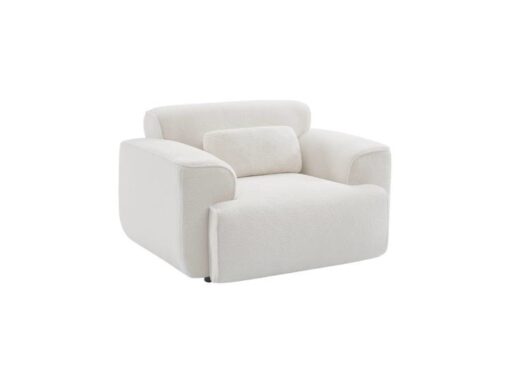 Fauteuil bouclette blanche Wallas avec coussin