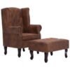 Fauteuil Chesterfield marron avec repose-pieds