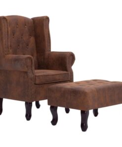 Fauteuil Chesterfield marron avec repose-pieds