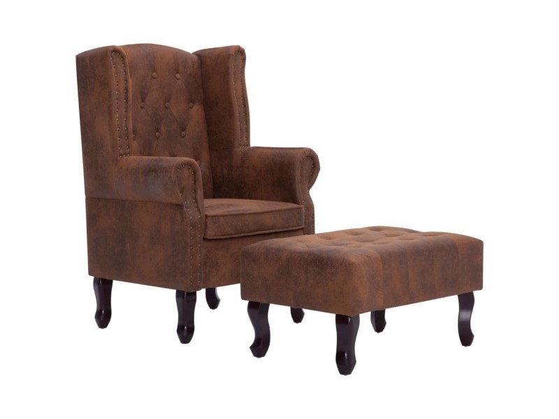Fauteuil Chesterfield marron avec repose-pieds