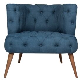 Fauteuil Chesterfield tissu bleu nuit 75 cm