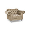 Fauteuil Chesterfield Velours Beige Argenté