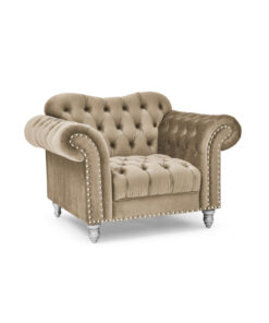 Fauteuil Chesterfield Velours Beige Argenté