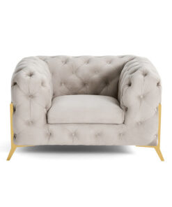 Fauteuil Chesterfield Velours Beige - Lisa