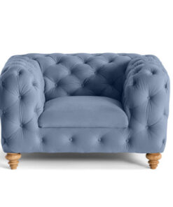 Fauteuil Chesterfield velours bleu ardoise