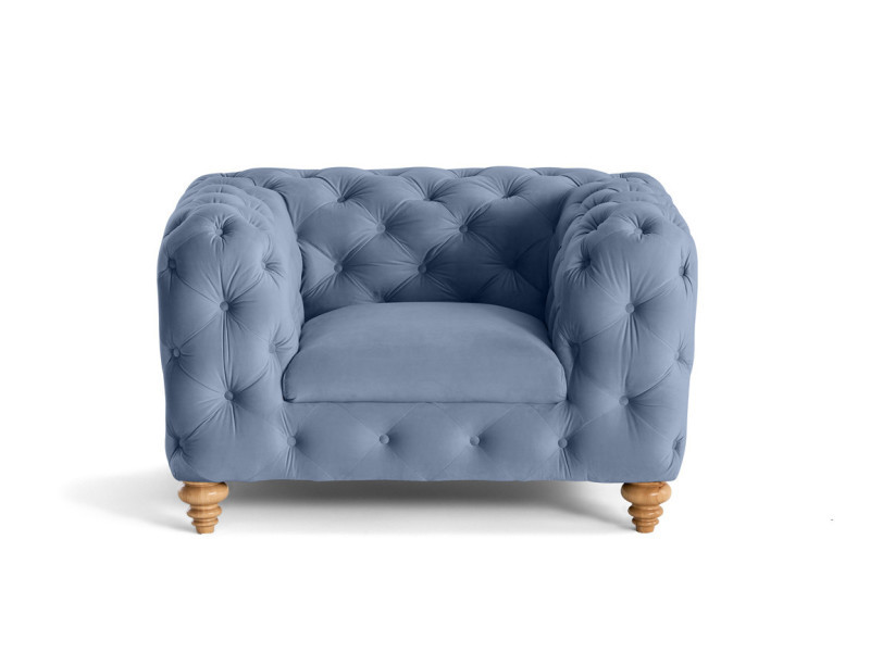Fauteuil Chesterfield velours bleu ardoise