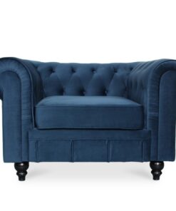 Fauteuil Chesterfield Velours Bleu Foncé