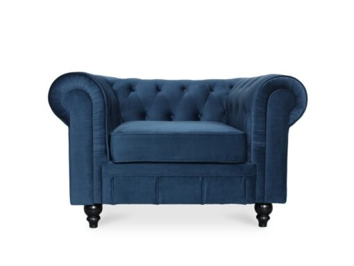 Fauteuil Chesterfield Velours Bleu Foncé