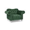 Fauteuil Chesterfield velours vert pieds argentés