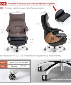 Fauteuil de Bureau Électrique Inclinable EMIAH - Chaise Ergonomique avec Repose-Pieds, Masseur et Appui-tête Réglable, Haut Dossier pour un Confort Optimal