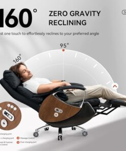 Fauteuil de Bureau Électrique Inclinable EMIAH - Chaise Ergonomique avec Repose-Pieds, Masseur et Appui-tête Réglable, Haut Dossier pour un Confort Optimal