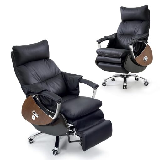 Fauteuil de Bureau Électrique Inclinable EMIAH - Chaise Ergonomique avec Repose-Pieds, Masseur et Appui-tête Réglable, Haut Dossier pour un Confort Optimal