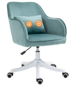 Fauteuil de bureau en velours avec coussin lombaire intégré, hauteur réglable et pivotant à 360°, couleur vert menthe