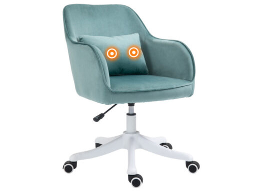 Fauteuil de bureau en velours avec coussin lombaire intégré, hauteur réglable et pivotant à 360°, couleur vert menthe