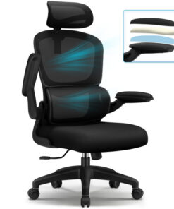 Fauteuil de Bureau Ergonomique, Accoudoirs Rembourrés Pliables, Chaise Inclinable avec Appui-Tête Ajustable jusqu'à 10 cm, Capacité de Charge 150 KG