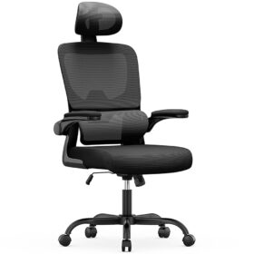 Fauteuil de Bureau Ergonomique : Chaise avec Soutien Lombaire, Dossier et Appui-tête Ajustables, Accoudoirs Réversibles, Assise en Maille Respirante, Idéale pour la Maison