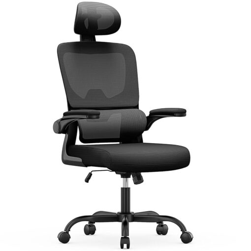 Fauteuil de Bureau Ergonomique : Chaise avec Soutien Lombaire, Dossier et Appui-tête Ajustables, Accoudoirs Réversibles, Assise en Maille Respirante, Idéale pour la Maison