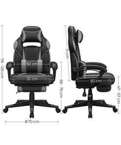 Fauteuil de Bureau SONGMICS, Chaise de Gaming Ajustable avec Repose-pieds Télescopique, Mécanisme de Bascule, Appui-tête et Support Lombaire, Capacité de Charge 150 kg, Noir...