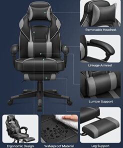 Fauteuil de Bureau SONGMICS, Chaise de Gaming Ajustable avec Repose-pieds Télescopique, Mécanisme de Bascule, Appui-tête et Support Lombaire, Capacité de Charge 150 kg, Noir...