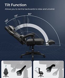 Fauteuil de Bureau SONGMICS, Chaise de Gaming Ajustable avec Repose-pieds Télescopique, Mécanisme de Bascule, Appui-tête et Support Lombaire, Capacité de Charge 150 kg, Noir...