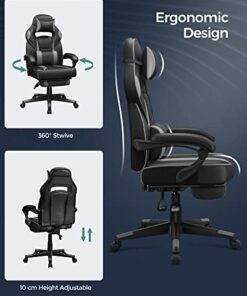 Fauteuil de Bureau SONGMICS, Chaise de Gaming Ajustable avec Repose-pieds Télescopique, Mécanisme de Bascule, Appui-tête et Support Lombaire, Capacité de Charge 150 kg, Noir...