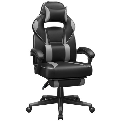 Fauteuil de Bureau SONGMICS, Chaise de Gaming Ajustable avec Repose-pieds Télescopique, Mécanisme de Bascule, Appui-tête et Support Lombaire, Capacité de Charge 150 kg, Noir...