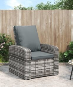 Fauteuil de jardin inclinable - chaise relax au design moderne avec coussins gris en résine tressée, meuble professionnel FRCO36623