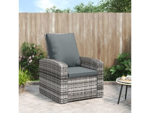 Fauteuil de jardin inclinable - chaise relax au design moderne avec coussins gris en résine tressée, meuble professionnel FRCO36623